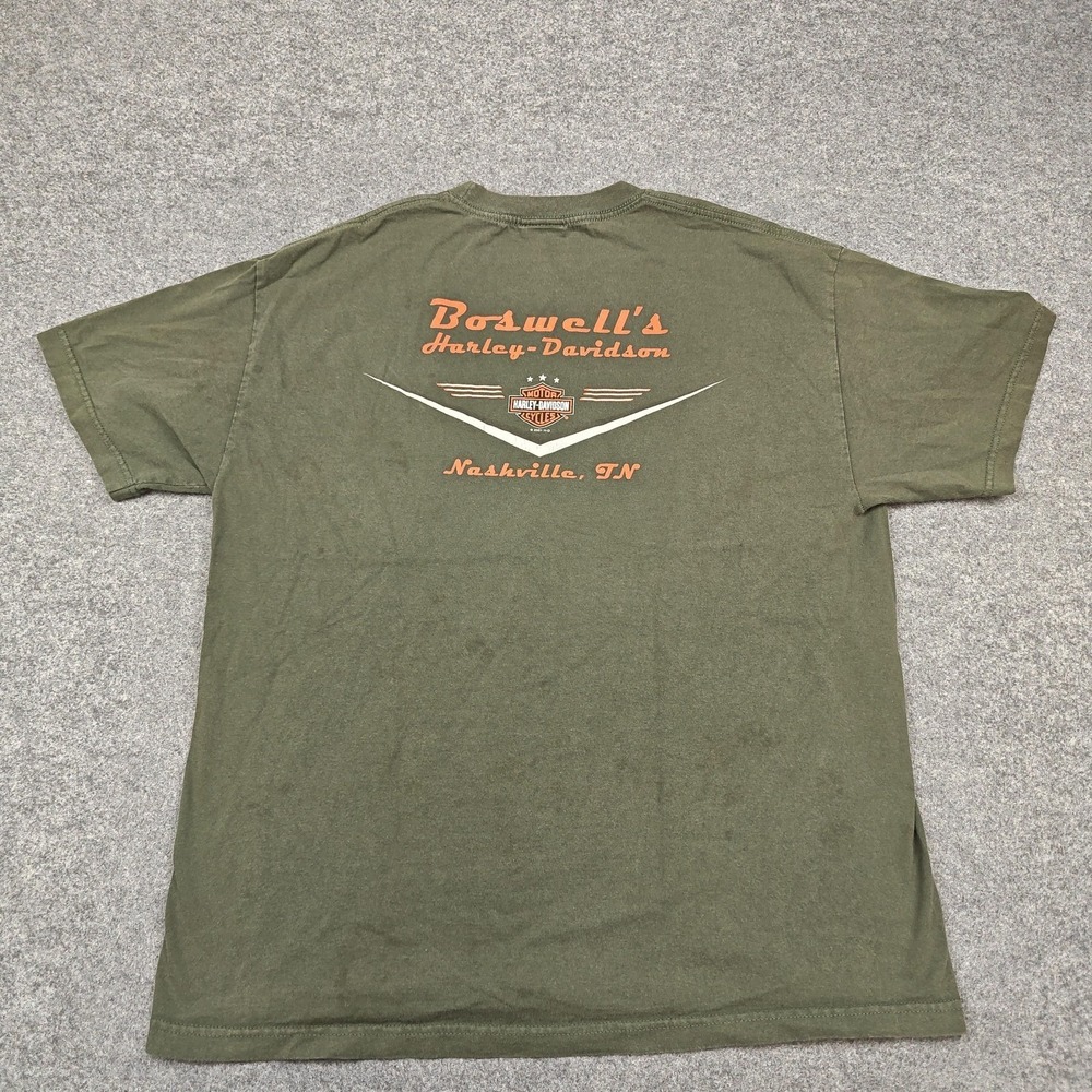 Vintage Harley-Davidson Shirt Mens XL Green American Flag Flames Graphic Tee - Picture 8 of 13